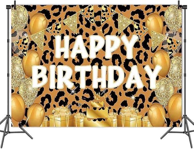Leopard Print Happy Birthday Backdrop Decorations Cheetah Print Banner Leopard Photo Background for Home Indoor Outdoor Birthday Party Decorations Supplies 70.8 x 47.2 Inch