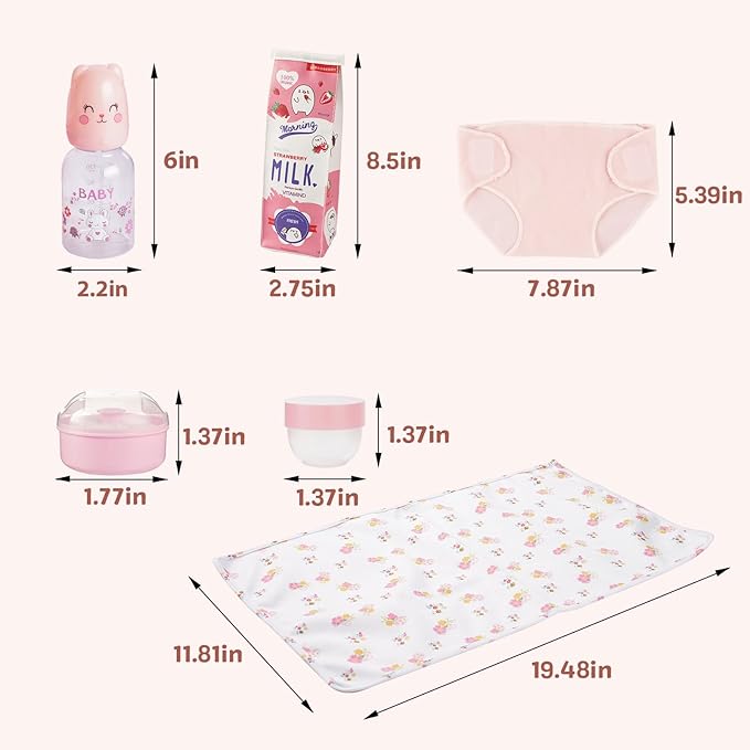 BABESIDE 9 Pcs Reborn Baby Doll Accessories Set for 17-22 Inch Reborn Dolls, Feeding and Care Set, Including Baby Doll Diaper Bag, 2 Diapers, Great for Children's Pretend Play (Doll not Included)