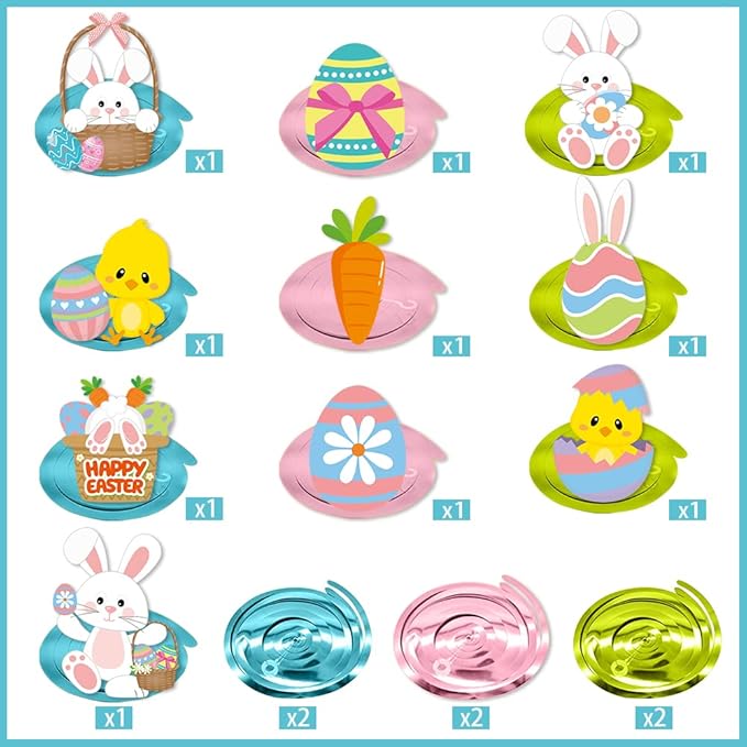 Easter Hanging Swirl Decorations 26pcs, Easter Decoration Egg Bunny Foil Swirl Ceiling Decor for Home Office School, Easter Party Ornaments Favor Supplies for Spring Party Birthday