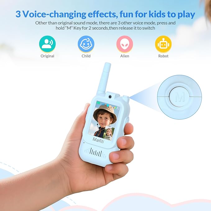 Mafiti Video Walkie Talkies for Kids 2 Pack Rechargeable Birthday Gift Toddler Toys for 3 4 5 6 7 8 Year Old Boys Girls 1000 Feets Long Range Indoor Outdoor Play(Blue+Pink)