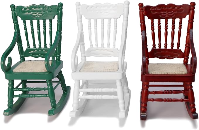 Dollhouse Chairs 2PCS Miniature Rocking Chair 1:12 Scale Wooden FurnitureAccessories Tiny Mini House Home Outdoor Decoration ModelLiving Room Scene Christmas Craft Displays (Red)