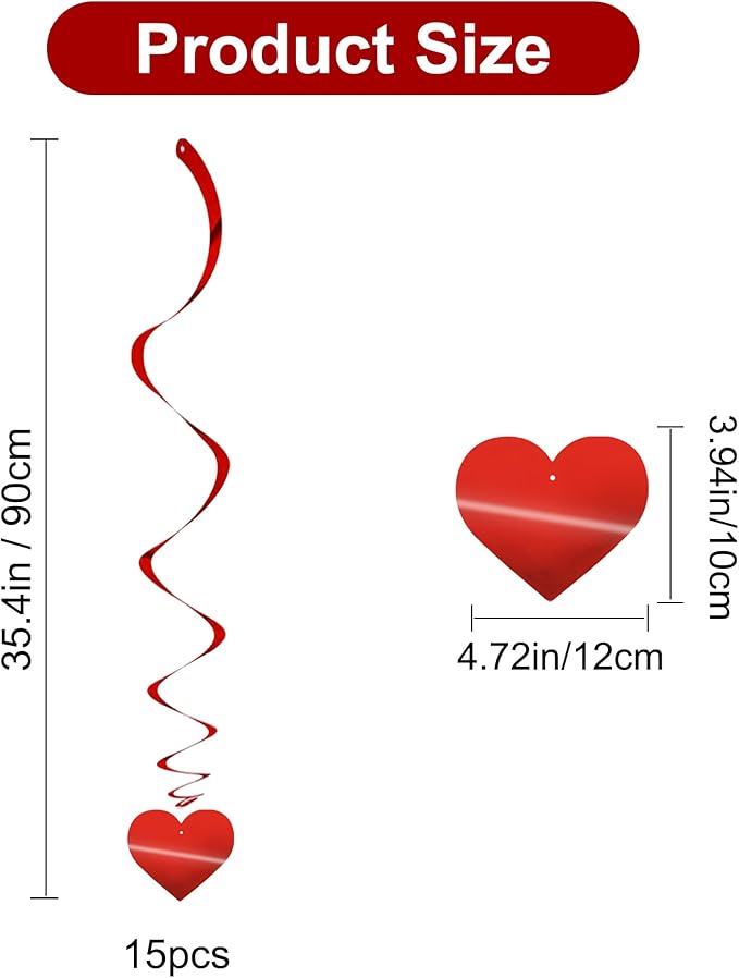 BEISHIDA Happy Valentine's Day Hanging Swirls Valentine's Decorations Red Heart Hanging Ornament Decoration Wedding Anniversary Engagement Proposal Party Supplies Romantic Party Decorations Pack of 15