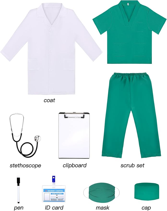 Liberry Doctor Costume for Kids 3 4 5 6 Years Old, Toddler Dress Up Clothes with Nurse Scrubs and Real Stethoscope, Pretend Play Doctor Kit for Boys Girls Gift
