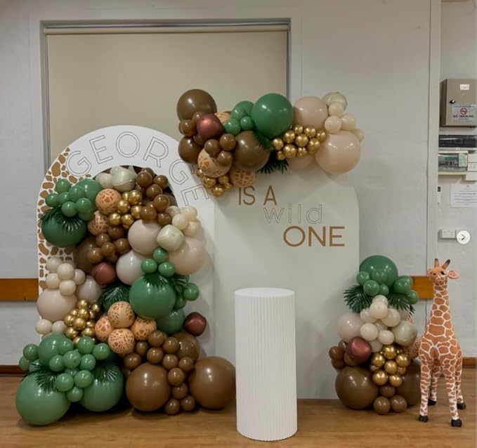 Sage Green and Brown Balloons, 12 Inch Olive Green Brown and Gold Jungle Safari Balloons for Baby Shower Camo Army Woodland Forest Hunting Wild One Birthday Party Decorations