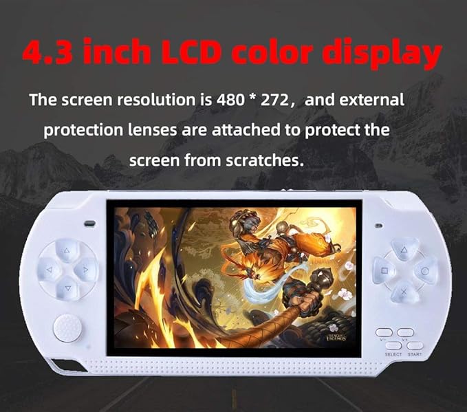 Video Game Console 4.3 inch 8GB Built-in 2000 Retrp Classic Games for Multiple Simulators Game can Save Multiple Progress Video/Music/E-Book Portable Console Gift for Boyfriend/Children(White)