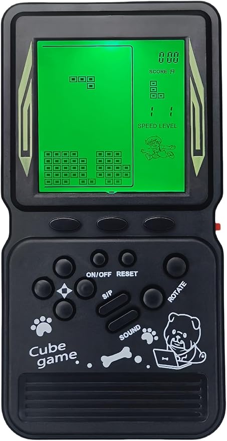 Electronic Cube Game Console Built-in 23 Block Games Thousands of Modes Green Backlight Adjustable Difficulty/Speed Handheld Puzzle Game Retro Toy for Children/Adults (Black)
