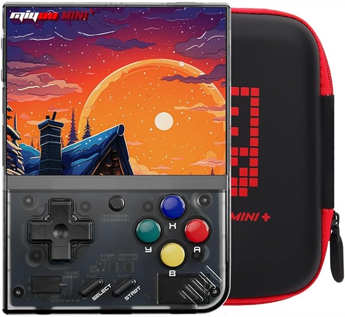 Miyoo Mini Plus with Portable Case Retro Emulator Handheld Game Console Latest Version with WiFi & RTC, 3.5’’ 640*480 IPS Screen 3000mAh Battery, Black 64GB