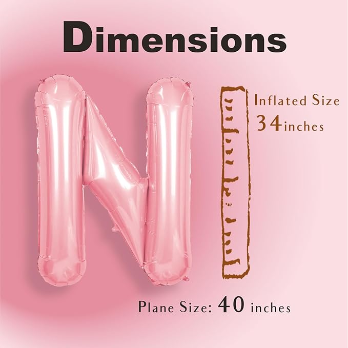 SUWEN 40 Inch Pink Large N Letter Balloons Big Foil Helium Letter Balloons A-Z Jumbo Mylar Happy Birthday Party Decorations for Girl Anniversary Party Supplies