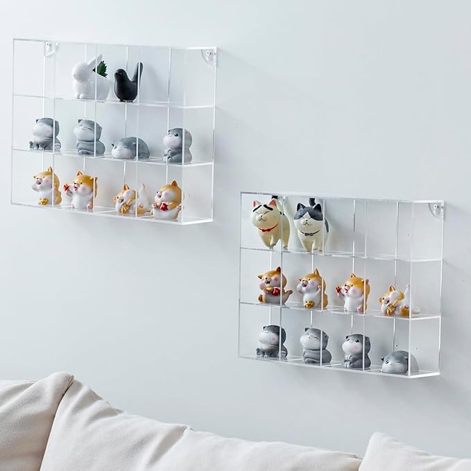 MyGift Acrylic Figure Display Case, Funko Pop Shelves 3 Tiers-12 Compartments, Collectibles, Crystals & Stones, Shadow Box Organizer Wall Mount or Desktop(15.5" W x 11.5" H)