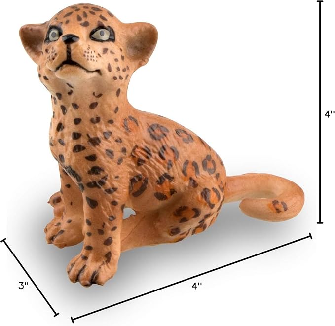 Toymany 7PCS Leopards Figurines with Leopards Cub and Tree Trunk, Realistic Jungle Animals Figures Family Playset, Educational Toy Cake Toppers