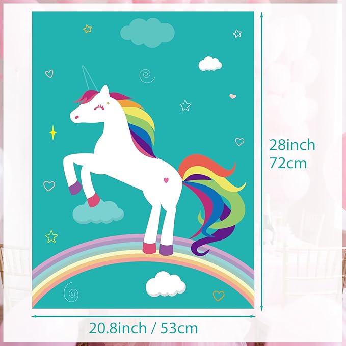 PLULON Pin The Horn On The Unicorn for Kids Birthday Party Game, Unicorn Party Supplies Favors Girls Birthday Decorations Poster Home Family Wall Decorations for Girl Boy Classroom Activities