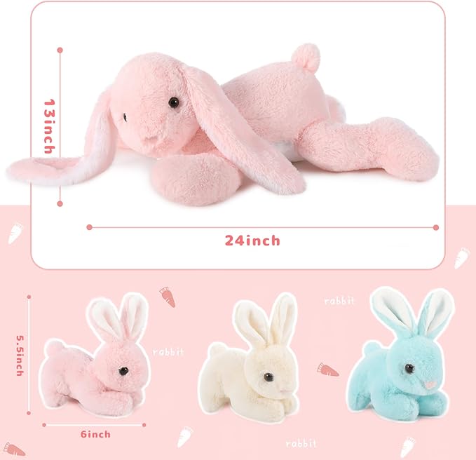 Big Pink Bunny Stuffed Animal 24" - Large Easter Stuffed Bunny Rabbit Plush Toy Gifts for Girls Baby - Plushy Mommy Bunny Surprise with 3 Babies Inside