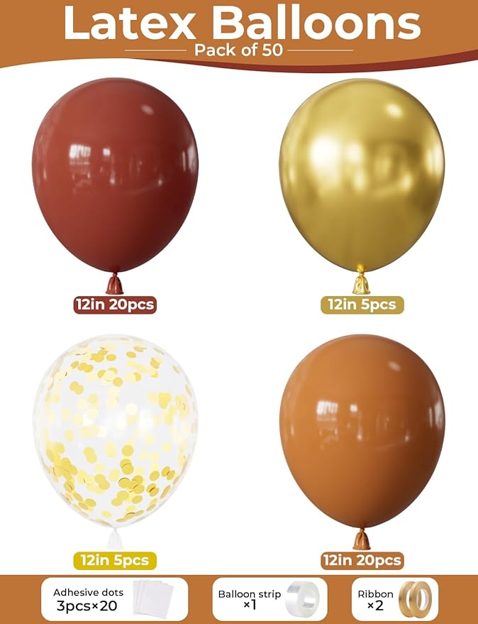 Fall Balloons, 50Pcs 12 In Thanksgiving Balloons in Coco Brown Gold Confetti, Autumn Latex Balloons for Family Dinner, Harvest Festival, Fall Party & Thanksgiving Decorations