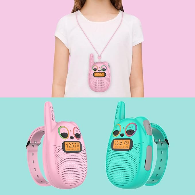 Qniglo Walkie Talkies for Kids Rechargeable 2 Pack, Wrist Watch Walkie Talkies with FM Handheld, Wearable Lanyard for Outdoor Camping Games & Birthday Xmas Toys Gifts for Boys Girls