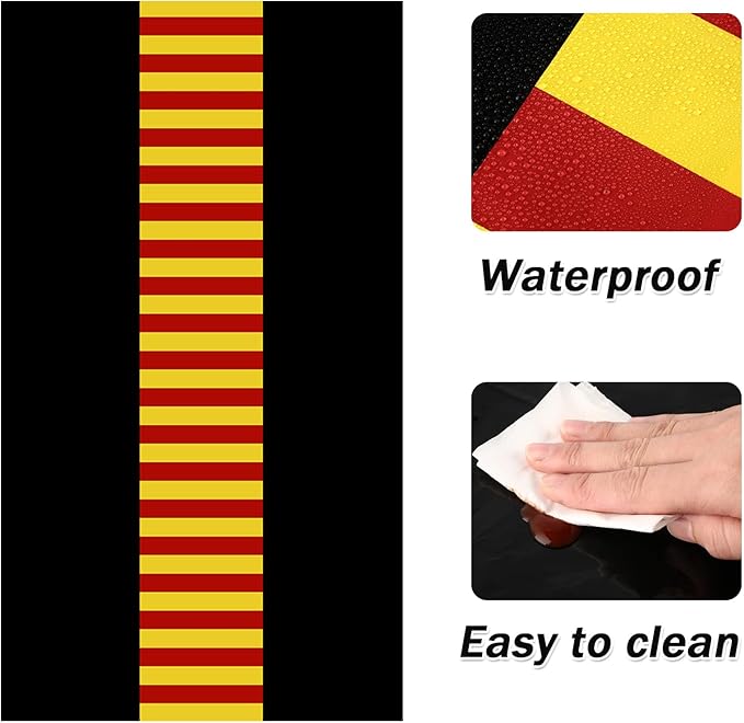Oudain 3 Pcs Wizard Tablecloth 54 x 108 Inches Plastic Black Table Cover Red Golden Tablecloth Disposable Magical Party Supplies for Halloween Witch Birthday Party Decoration (Black Stripes)