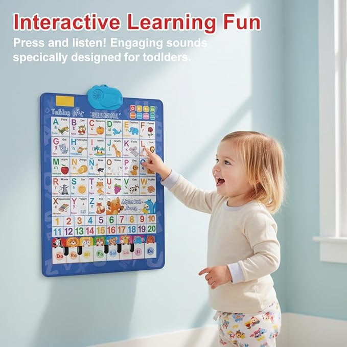 Bilingual Talking Wall Chart for Kids,English and Spanish Wall Chart for Kids,Talking English Learning Board for Children 3+ (Red)