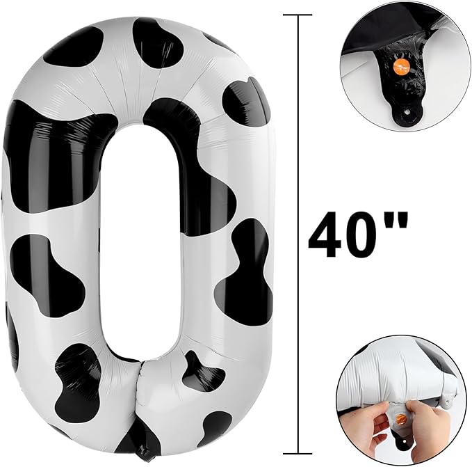 40 Inch Cow Print Balloon Number 0 Balloons,Jumbo Mylar Foil Helium Balloon for 10 20 30 40 50 60 70 80 90 100 2025 Birthday Digital Balloons for Birthday Party,Wedding Anniversary Party Decorations