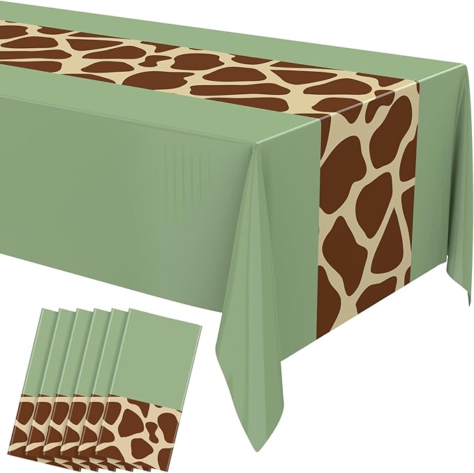 Oudain 6 Pcs Giraffe Tablecloth 54 x 108 Inch Plastic Jungle Theme Table Cover Giraffe Print Disposable Tablecloth for Birthday Baby Shower Zoo Safari Party Supplies