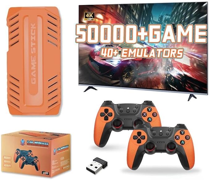 2025 U36 New Retro Game Console,50000+Games and 40 Emulators, with Dual 2.4G Wireless Controllers, Plug and Play 4K HD HDMI TV Game Stick (128GB)