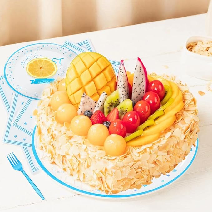 1st Birthday Decorations for Boys Blue First Birthday Party Tableware Set Baby boy Party Dessert Plates Napkins for 25 Guests