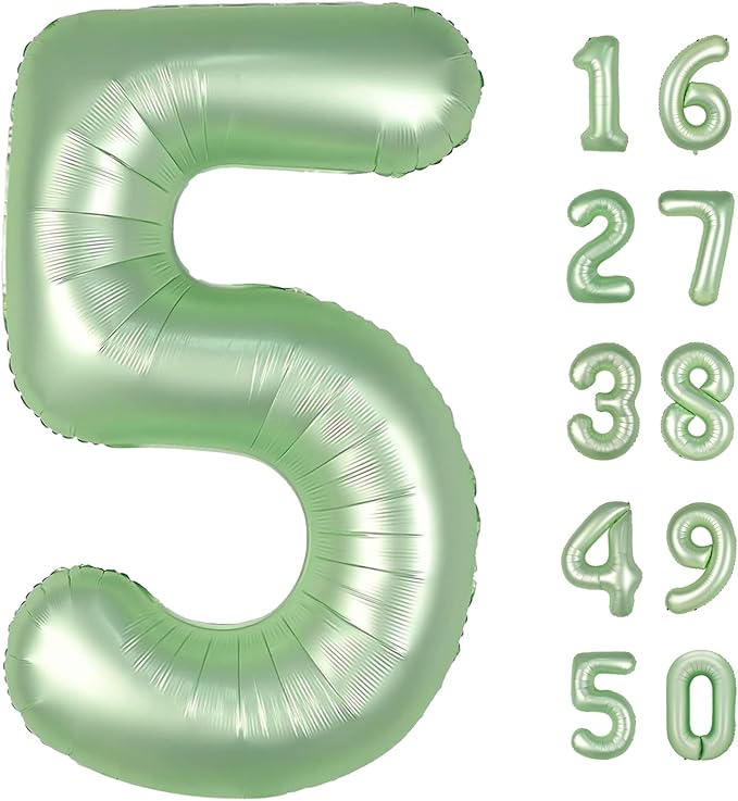 40 Inch Olive Green Balloon Number 5 Balloon Jumbo Mylar Foil Helium Balloon for 15 25 35 50 Big Giant Jumbo Huge Foil Mylar Balloons 55th 65th Birthday Balloons Men Women Party Decorations
