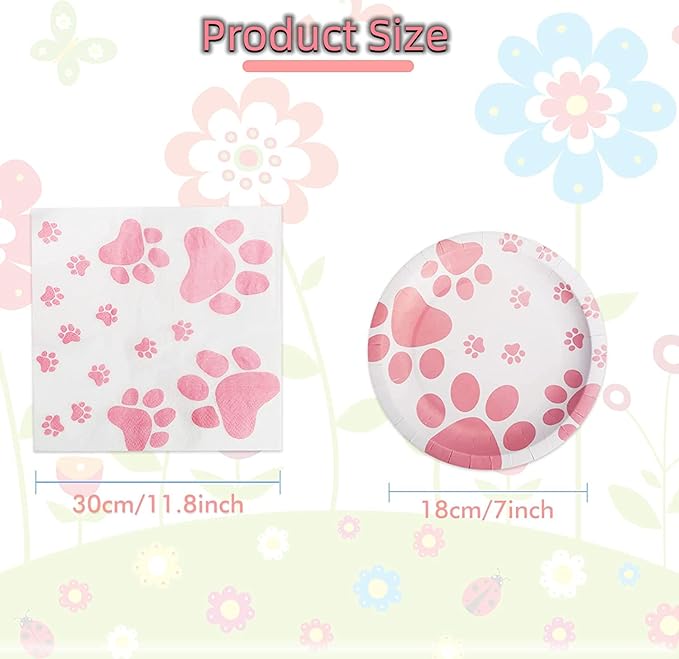 Dog Birthday Party Supplies,Paw Print Party Supplies,Paper Plates Napkins,Puppy Birthday Decorations for Kid