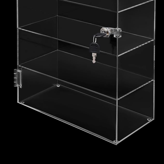 Clear Acrylic Display Case, 4 Layer Transparent Countertop Showcase for Mini Pop Figures, Display Showcase with Lock, Acrylic Display Box Display Cabinet for Toy Collectibles Stone Rock