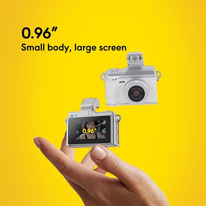Bewinner Tiny Digital Keychain Camera, 1080P FHD 8MP Thumb Sized Mini Camera with 0.96 Inch Color Screen & 32GB Memory Card, LED Fill Light for Beginners Teens Kids Gifts (Space White)