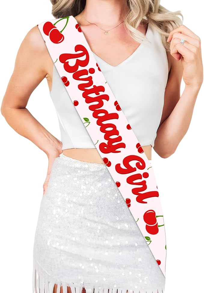 Cherry Birthday Sash, Cherry Birthday Party Decorations Cherry on Top Birthday Decor Cherry Sweet Birthday Girl Sash for Girls Berry Fruit Birthday Party Supplies