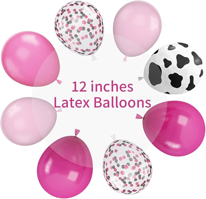 Cow Balloons, 12 Inch Pink Cow Print Balloon Hot Pink Pastel Pink Confetti Pink Helium Latex Balloons for Birthday, Girls, Cow Print Party, Cowgirl Rodeo Party, Farm Party Decorations Supplies