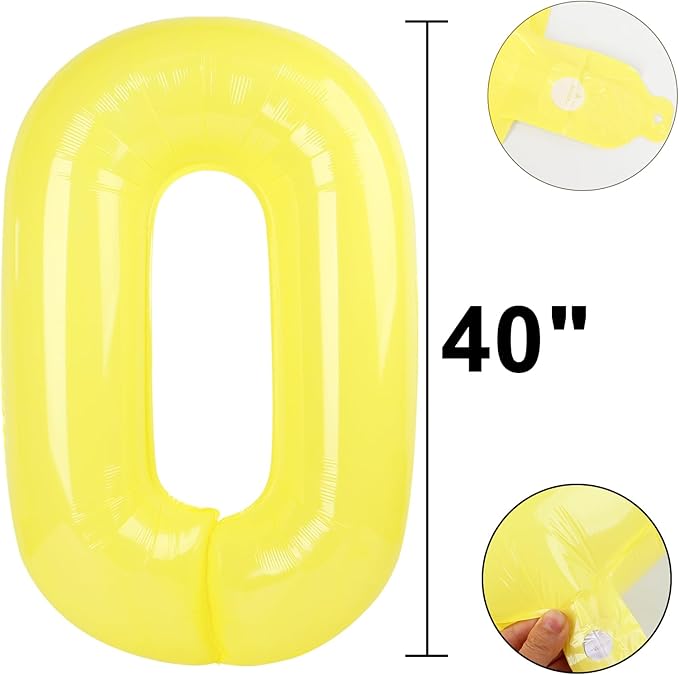 40 Inch Macaron Yellow Balloon Number 0 Balloons,Jumbo Mylar Foil Helium Balloon for 10 20 30 40 50 60 70 80 2025 Birthday Digital Balloons for Birthday Party,Wedding Anniversary Party Decorations