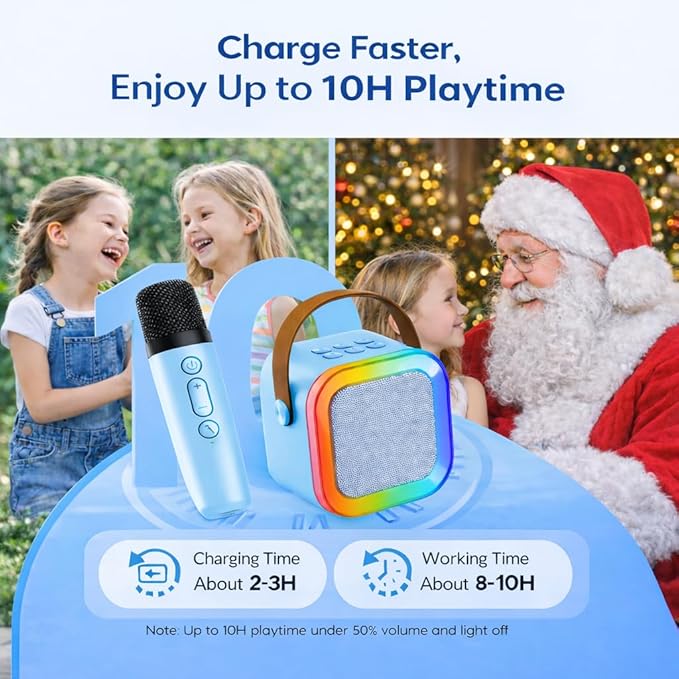 Karaoke Machine for Kids, Portable Bluetooth Speaker with 2 Wireless Microphones, Christmas Birthday Gift Toy Ideas for Boys and Girls Ages 4, 5, 6, 7, 8, 9, 10, 12+ Years Old (Blue)