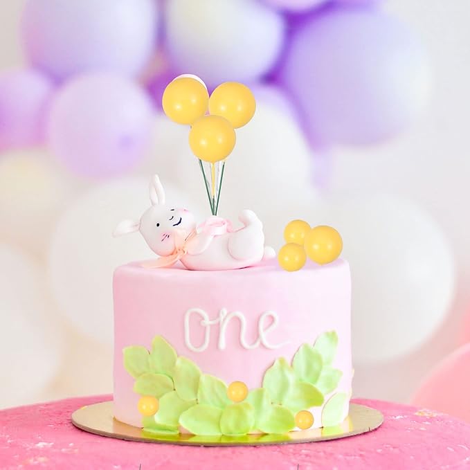 Gyufise 30Pcs Balls Cake Topper Foam Ball Cake Picks Mini Balloon Cupcake Insert Bubble Balls DIY Decoration for Baby Shower Wedding Anniversary Kids Birthday Party Cake Decorations Yellow