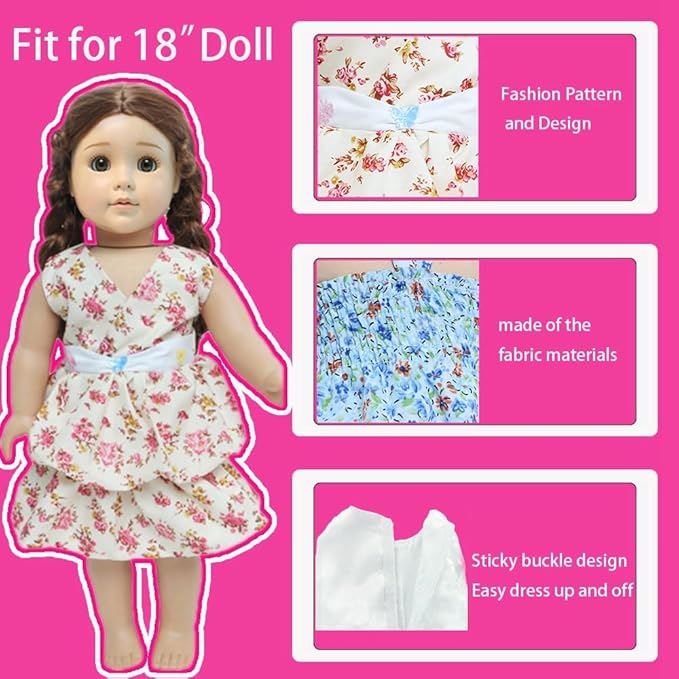 5 Set American 18 inch Doll Clothes and Accessories for Girl Dolls Including Fashion Dress Casual Daily Outfits Swimsuits Summer Clothing (NO Doll)