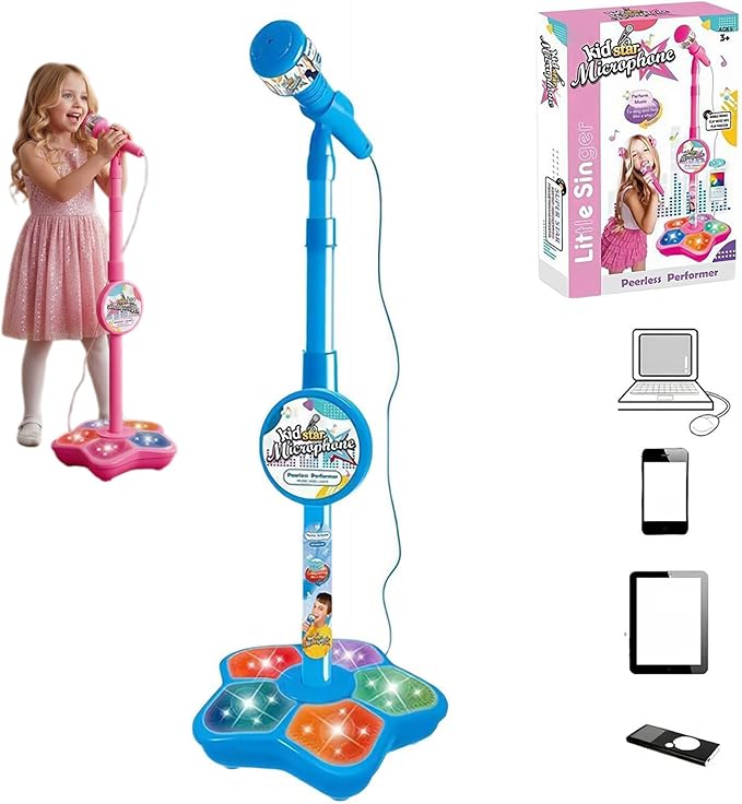 Stand Up Microphone, Kids Microphone with Stand, Multi-Functional Microphones Toy with AdjustableStand, Compatible with Mobile Phones, Kid Microphones for Singing, Musical Toy for Fun Sound Effects