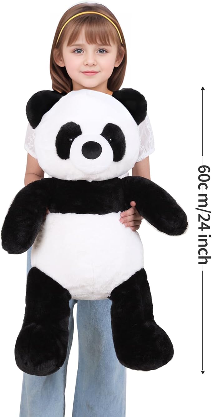 24" Giant Panda Bear Stuffed Animal Plush Toy Cute Soft Body Panda Pillow Kawaii Big Doll, Gift for Kids Boy Girl Birthday Valentines Christmas