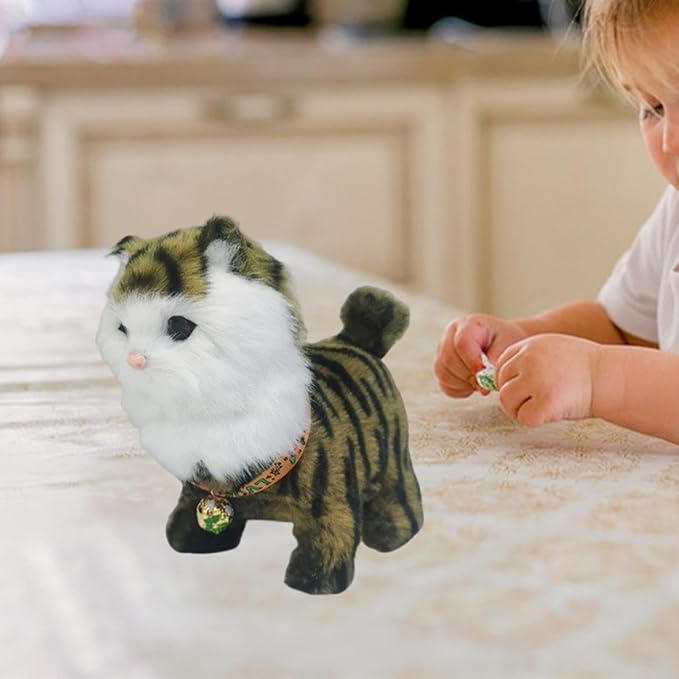 Electronic Walking Cat Toy, Robotic Pet, Vivid, Realistic, with Moving Tail, and, for Children, Brown