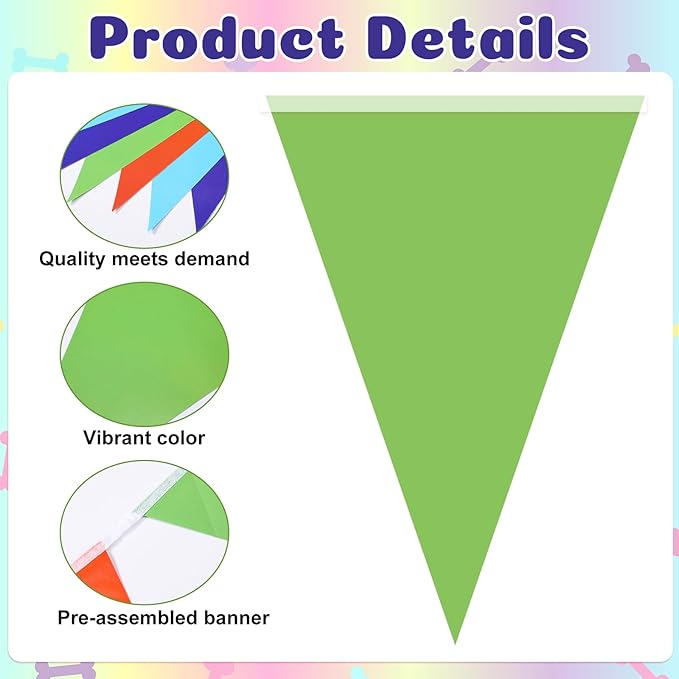 Jetec 5 Pcs 49Ft Mystery Theme Party Decorations, Teal Green Orange Purple Pennant Banner for Detective Birthday, Retro Van Vibes Triangle Flags Bunting, Classroom Outdoor Indoor Decor, Pre-assembled