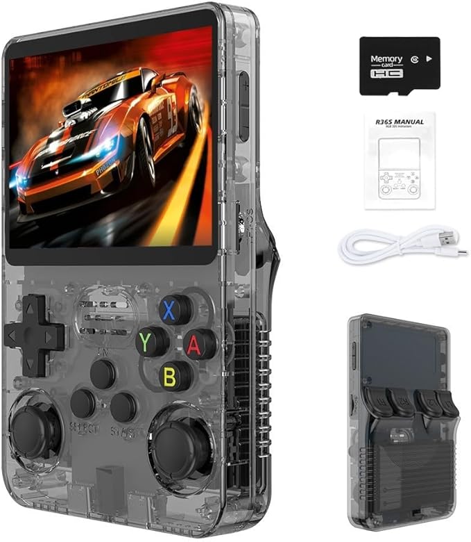 R36s 2025 New Retro Handheld Game Console,Handheld Game Console with Built-in 20000+ Games,Support 20+ Emulator,Linux System,3.5” IPS Screen,Portable Mini Emulator for Kids and Adults (Grey)