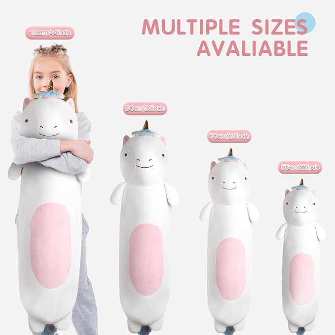 44” Long Unicorn Plush Body Pillow, Giant Cute Colorful Unicorn Stuffed Animals, Large Unicorn Squishy Soft Big Plushies Toy, Gifts for Kids Girls and Boys, Birthdays ﻿