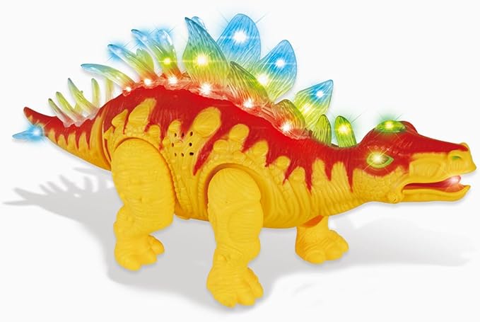 PowerTRC Electronic Walking Stegosaurus Jurassic Dinosaur Toy Figure for Toddlers w/Sounds, Tail Swing Action & Lights Dino Gift for Kids Boys Girls