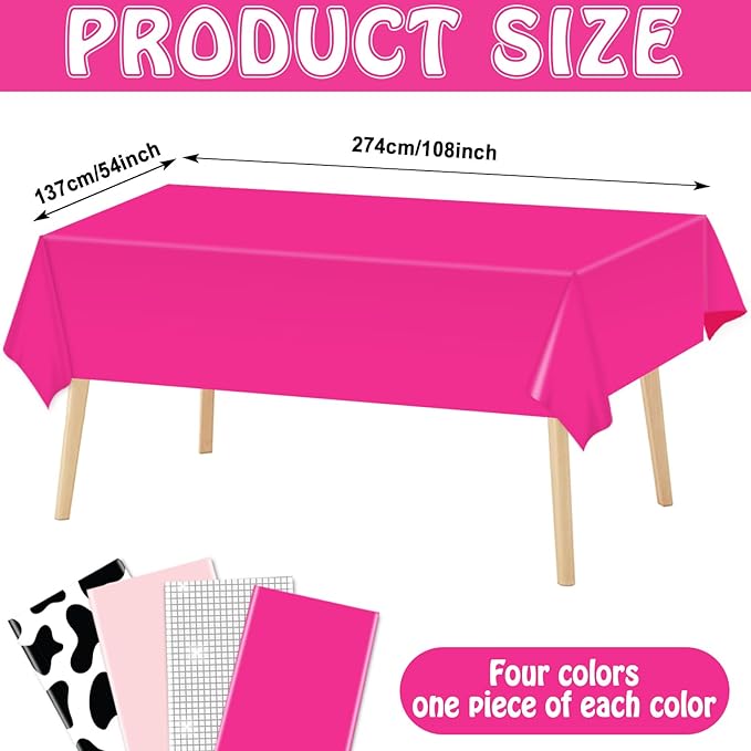 CHUNNIN 4PCS Disco Cowgirl Party Decorations Pink Cowgirl Tablecloth Cow Print Western Party Supplies Pink Disco Ball Plastic Table Cover Disposable for Girls Birthday Bachelorette 80s 90s Favors