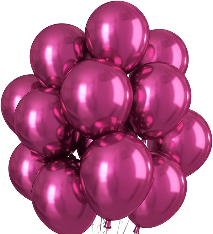 Metallic Fuchsia Balloons 12 Inch, Double Stuffed Chrome Fuchsia Pink Balloons, Shiny Thick Chrome Metallic Magenta Latex Helium Balloon for Women Girls Birthday Wedding Party Decoration Supplies