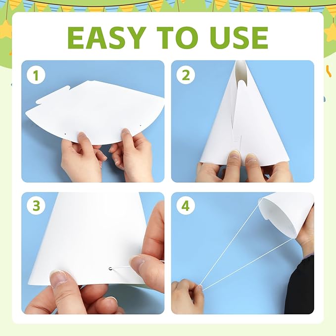 White Paper Party Hats for Kids Birthday,Decorative Bulk Cone Crafts for Adults Art DIY, Halloween Supplies（20/40/60）