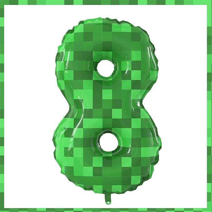 40 Inch Giant Green Pixel Miner Theme Number Foil Balloons Large MIning Number 8 Balloons Party Balloons Birthday Party Decorations Supplies Number 0-9 Available for Kids' Birthday Anniversary Party