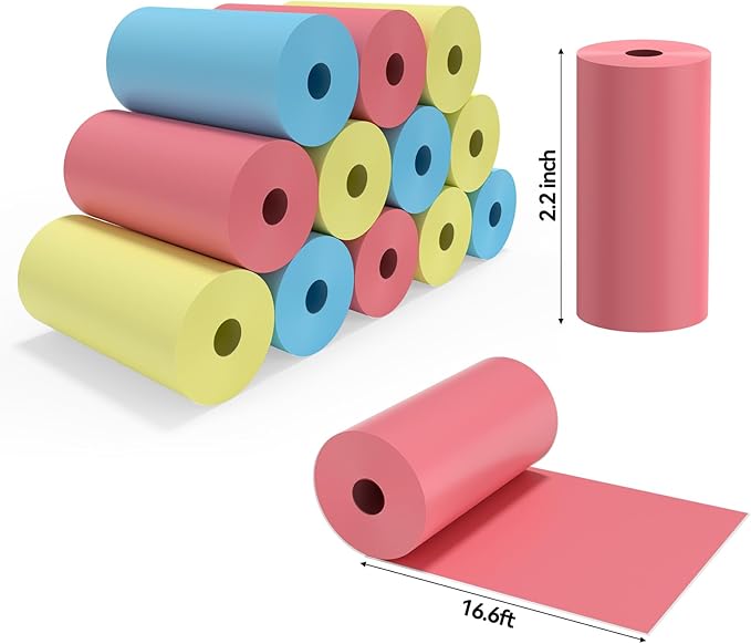 Kids Instant Camera Refill Print Paper, 12 Rolls Paper Roll Refill, Thermal Printer Paper for Most Kids Instant Print Camera(Multi-colored)