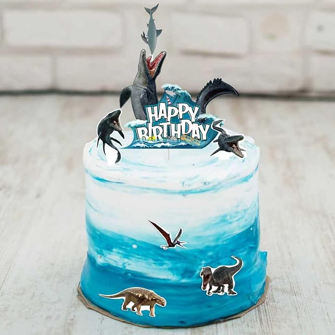 Mosasaurus Dinosaur Cake Toppers Party Decorations 49Pcs Mosasaurus Cupcake Toppers Dinosaur Dessert Decor for Dinosaur Theme Party Birthday Supplies