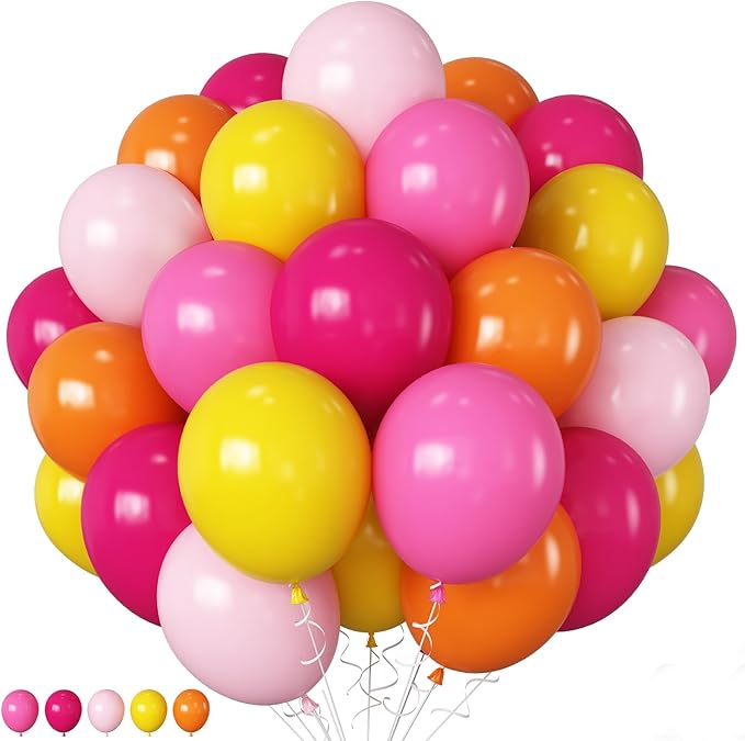 Pink and Orange Balloons Light Pink Hot Pink Yellow Autumn Latex Balloons Pastel Pink Yellow Orange Helium Balloon for Fall Birthday Halloween Thanksgiving Tropical Fire Truck Party Decorations