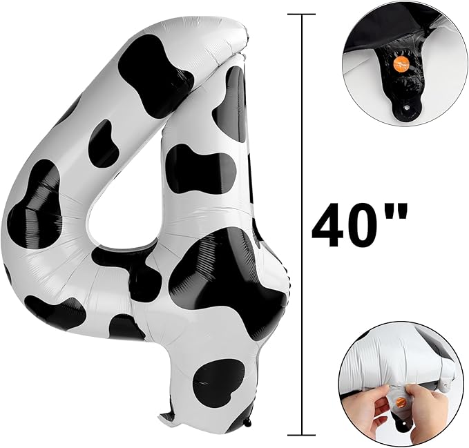 40 Inch Large 4 Balloon Numbers Cow Print Big Foil Number Balloons Giant Helium Happy 14th 24th Birthday Party Decorations for Man and Women, Huge Mylar Anniversary Party Supplies