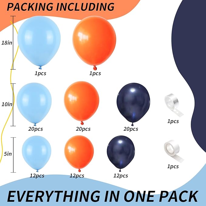 Orange Blue Balloons Garland Arch Kit Orange Navy Blue Balloon Arch Kit Pearl Dark Light Blue Latex Balloon Helium Balloons for Boys Birthday Party Decoration Wedding Party Supplies